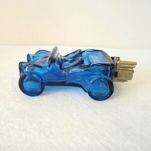 Vintage Avon Blue Glass Hot Rod Car Aftershave Bottle Engine Cap 5in